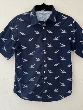 Banana Republic Luxe Poplin Men’s Short-Sleeve Bird Shirt Size S Preppy Nautical